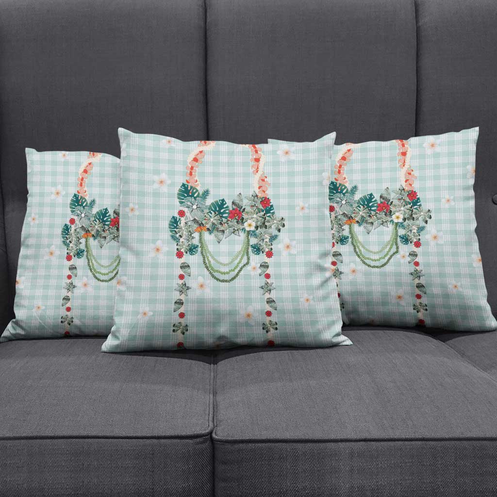 Turquoise Hawaiian Palaka Pillow Cover Kukui Nut Money Lei - Polynesian Pride