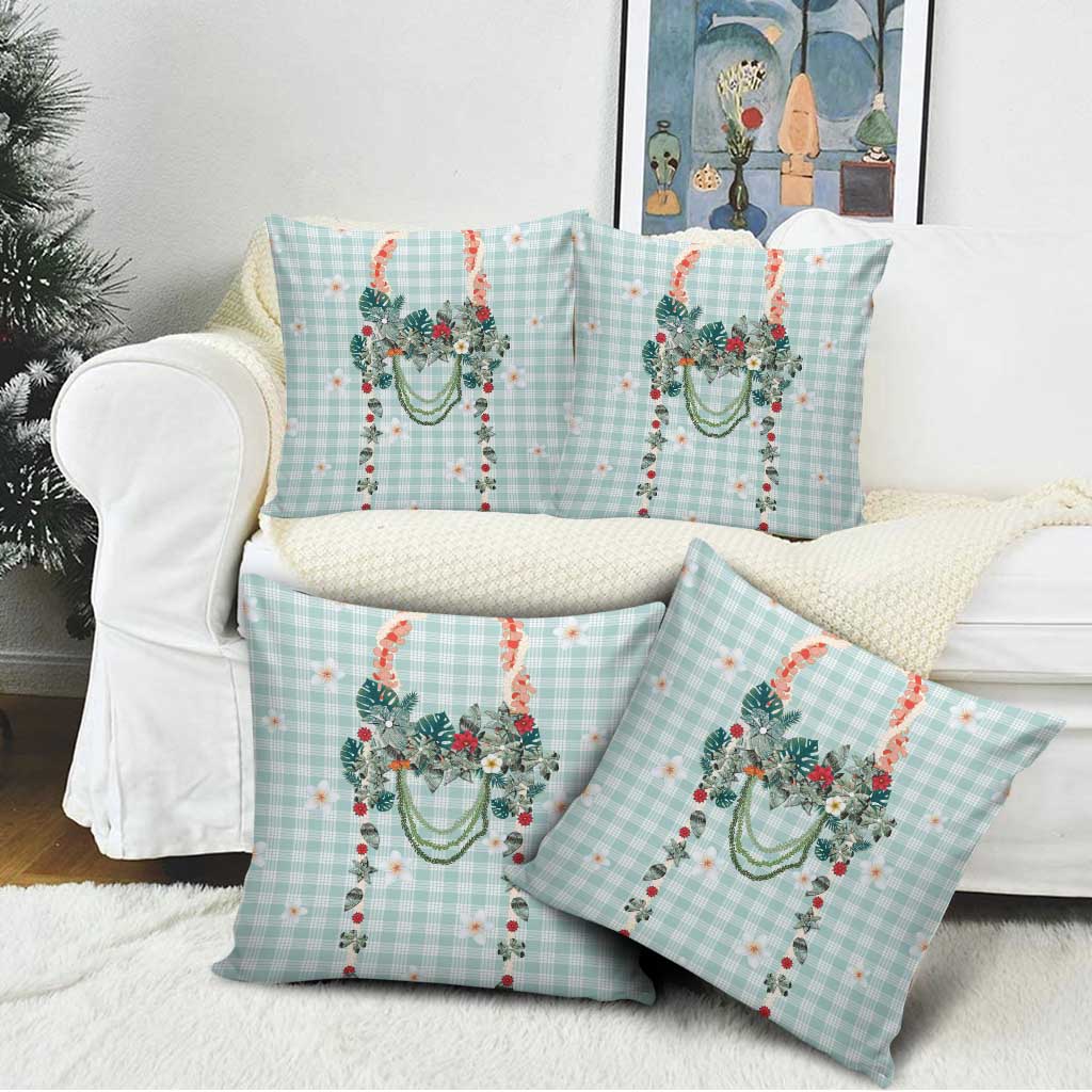 Turquoise Hawaiian Palaka Pillow Cover Kukui Nut Money Lei - Polynesian Pride