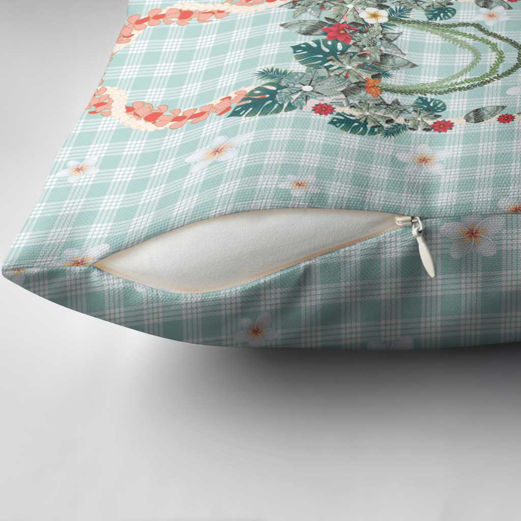 Turquoise Hawaiian Palaka Pillow Cover Kukui Nut Money Lei - Polynesian Pride