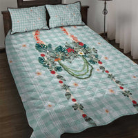 Turquoise Hawaiian Palaka Quilt Bed Set Kukui Nut Money Lei - Polynesian Pride