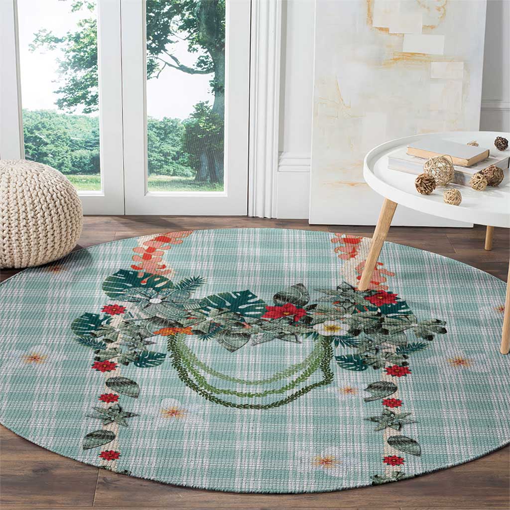 Turquoise Hawaiian Palaka Round Carpet Kukui Nut Money Lei - Polynesian Pride