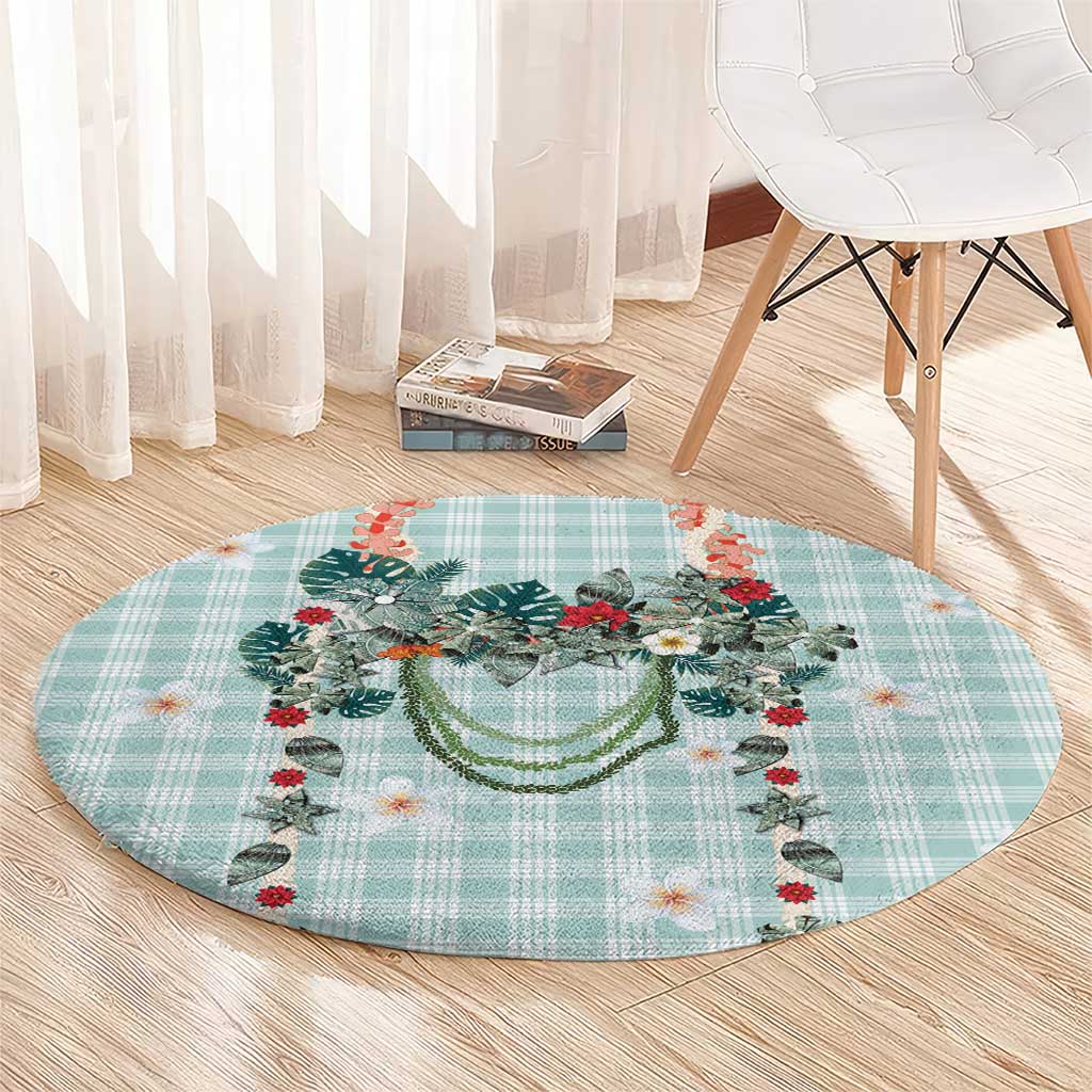 Turquoise Hawaiian Palaka Round Carpet Kukui Nut Money Lei - Polynesian Pride