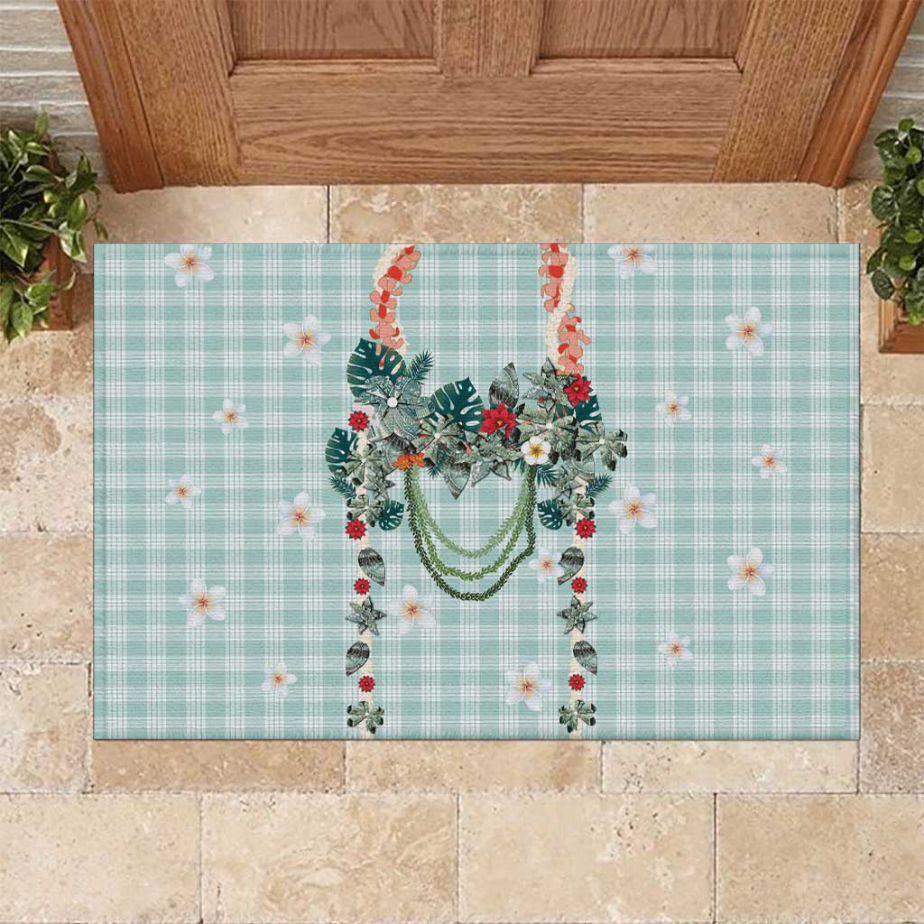 Turquoise Hawaiian Palaka Rubber Doormat Kukui Nut Money Lei LT9 Turquoise - Polynesian Pride