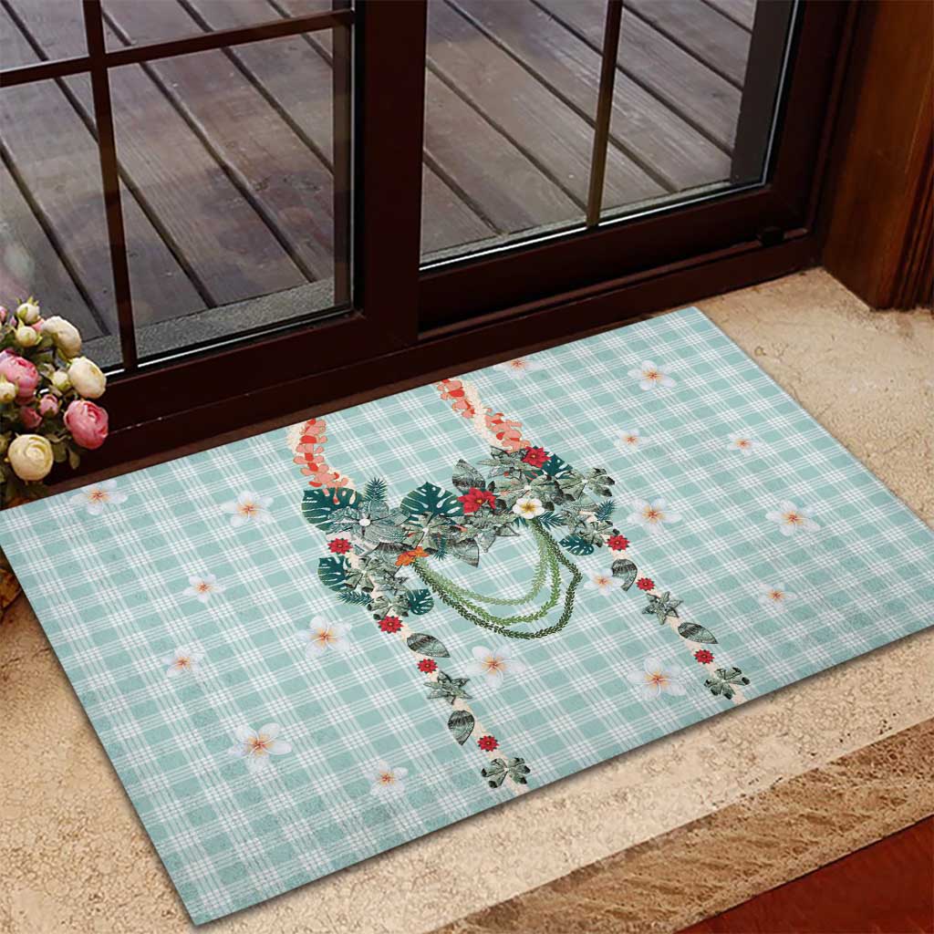 Turquoise Hawaiian Palaka Rubber Doormat Kukui Nut Money Lei LT9 - Polynesian Pride