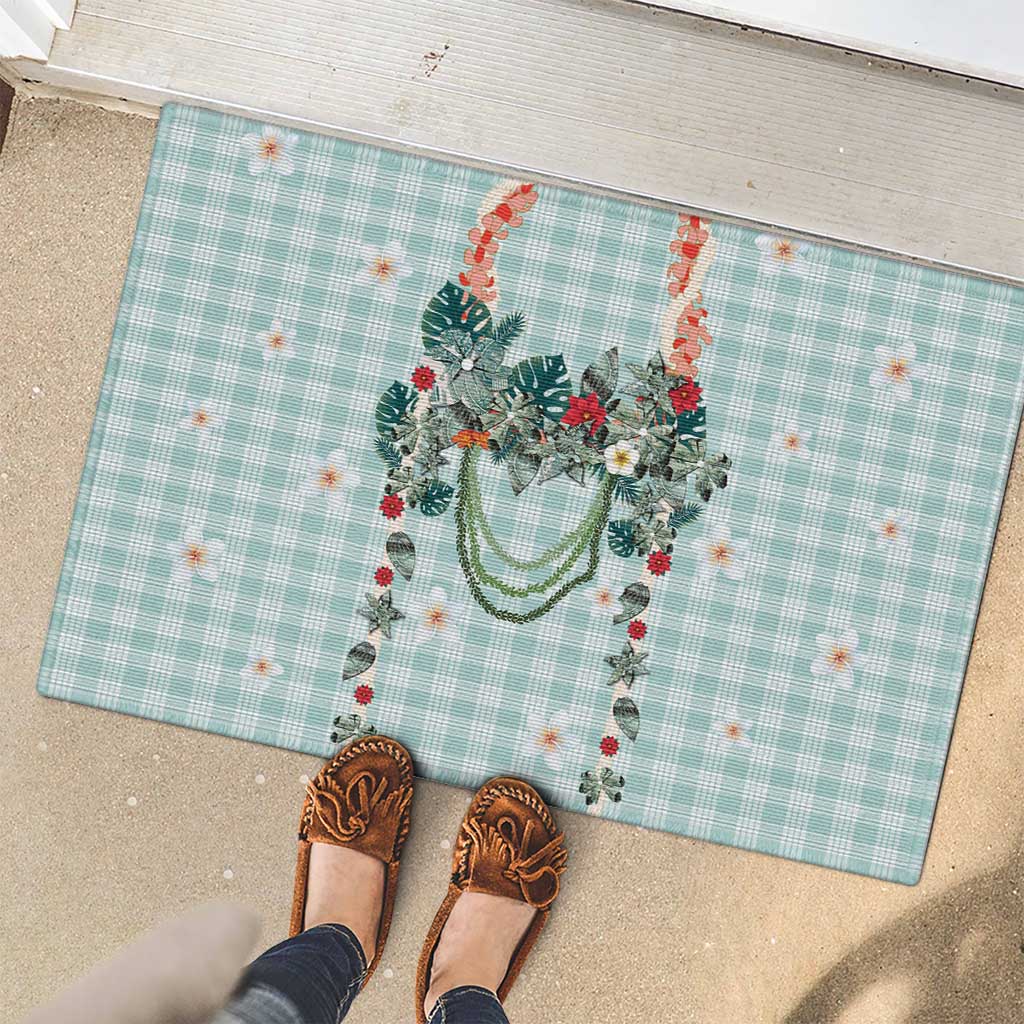 Turquoise Hawaiian Palaka Rubber Doormat Kukui Nut Money Lei LT9 - Polynesian Pride