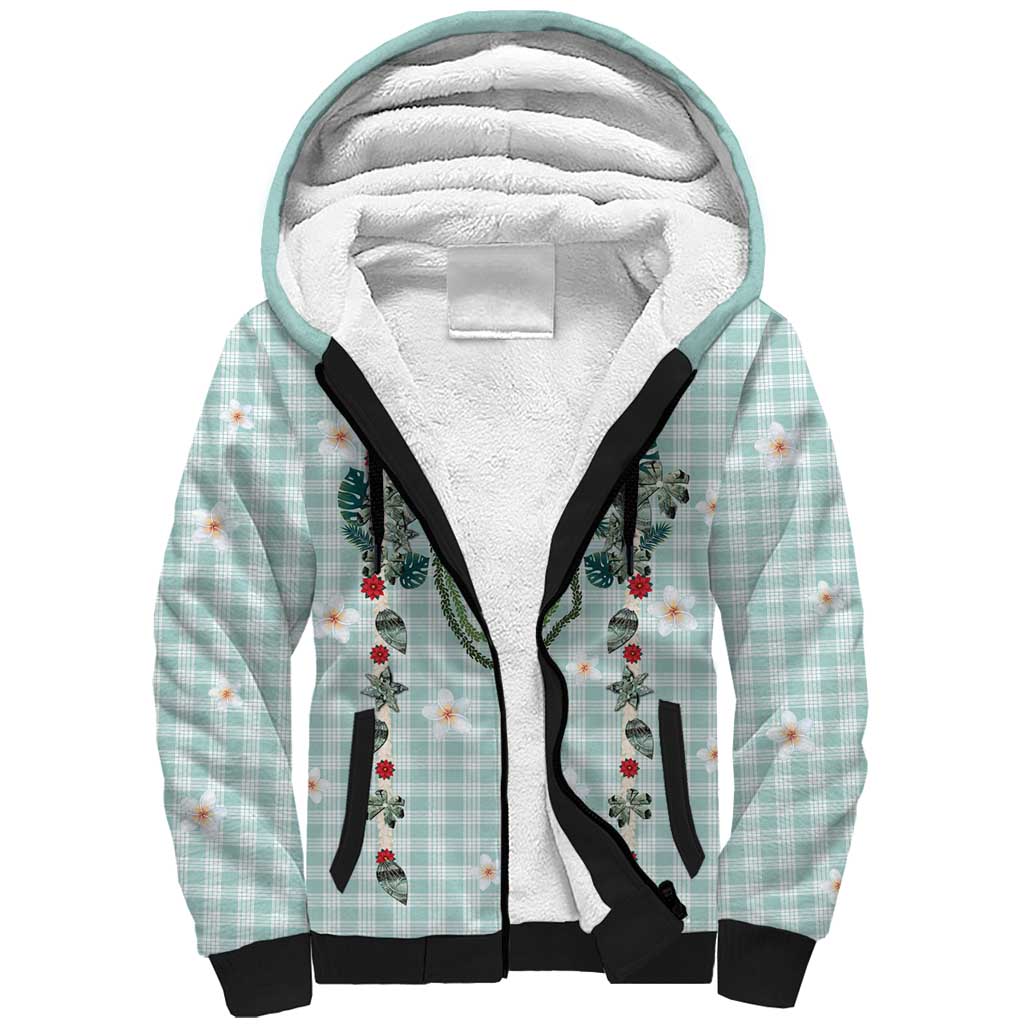 Turquoise Hawaiian Palaka Sherpa Hoodie Kukui Nut Money Lei LT9 Unisex Turquoise - Polynesian Pride