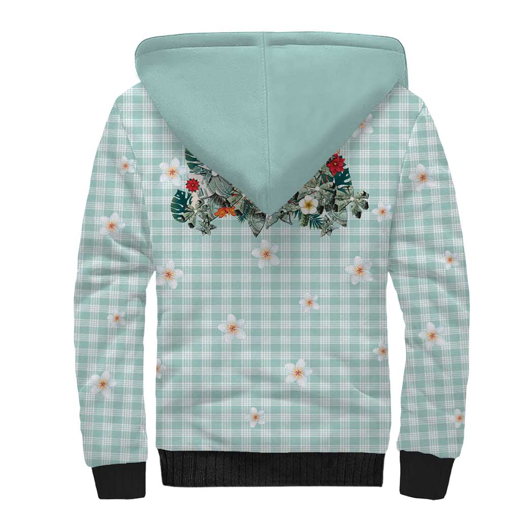Turquoise Hawaiian Palaka Sherpa Hoodie Kukui Nut Money Lei LT9 - Polynesian Pride