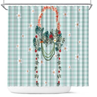 Turquoise Hawaiian Palaka Shower Curtain Kukui Nut Money Lei - Polynesian Pride