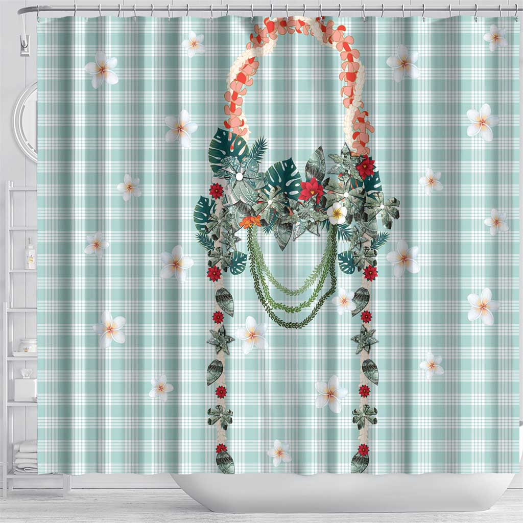 Turquoise Hawaiian Palaka Shower Curtain Kukui Nut Money Lei - Polynesian Pride