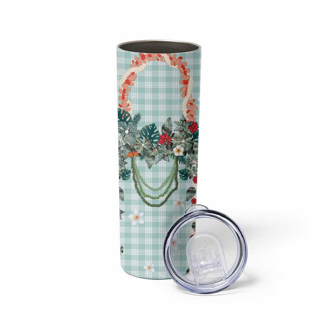 Turquoise Hawaiian Palaka Skinny Tumbler Kukui Nut Money Lei - Polynesian Pride