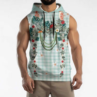 Turquoise Hawaiian Palaka Sleeveless Hoodie Kukui Nut Money Lei LT9 - Polynesian Pride