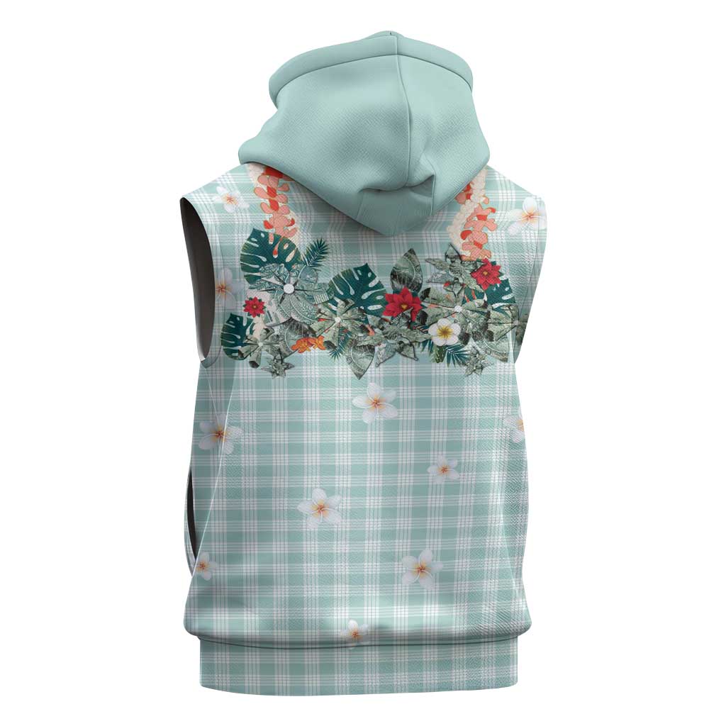 Turquoise Hawaiian Palaka Sleeveless Zip Hoodie Kukui Nut Money Lei - Polynesian Pride