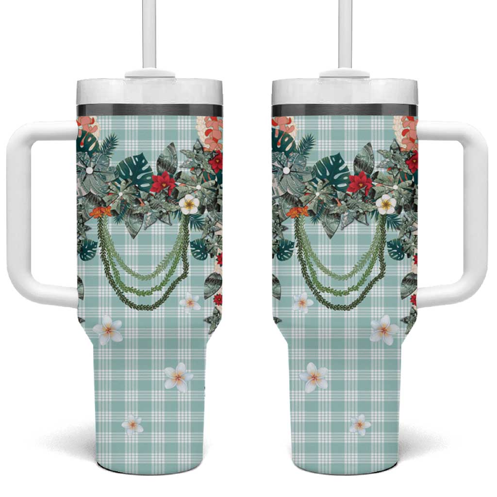 Turquoise Hawaiian Palaka Tumbler With Handle Kukui Nut Money Lei - Polynesian Pride