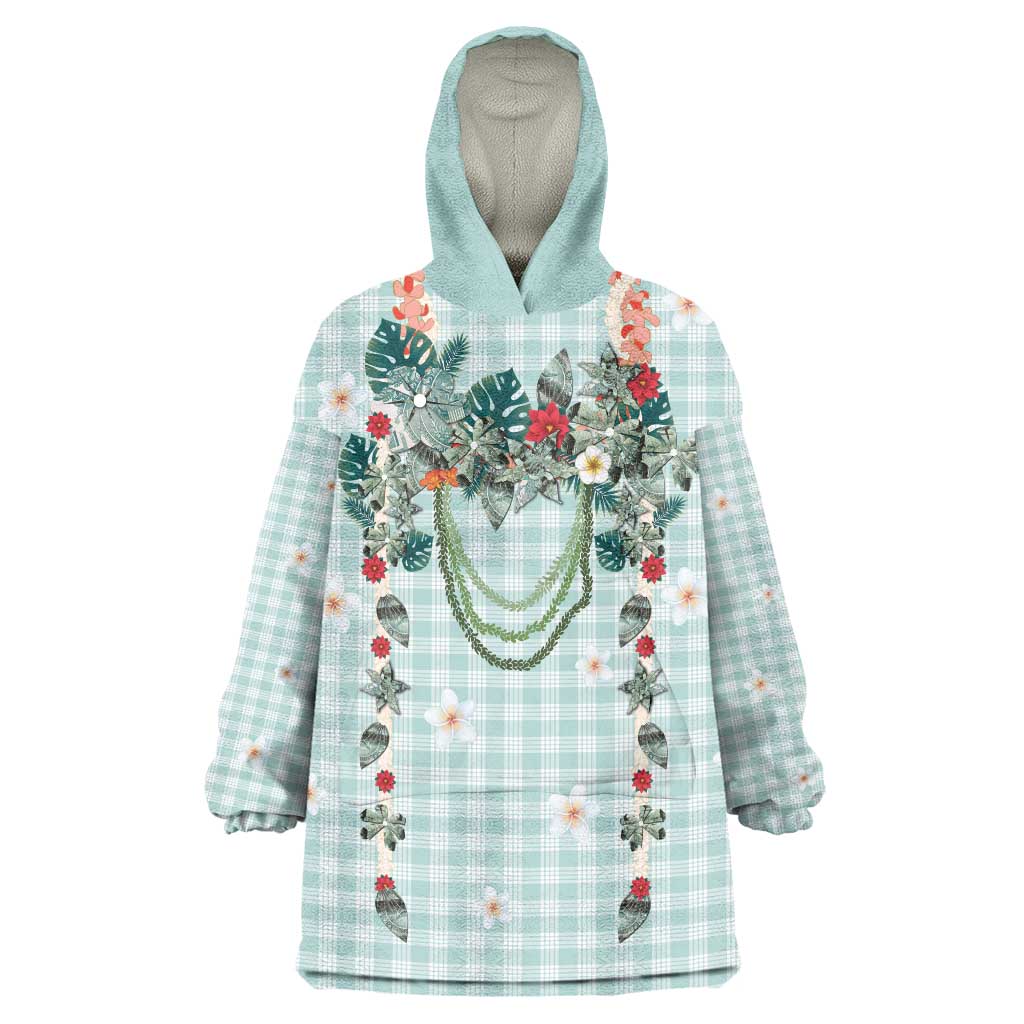 Turquoise Hawaiian Palaka Wearable Blanket Hoodie Kukui Nut Money Lei LT9 One Size Turquoise - Polynesian Pride