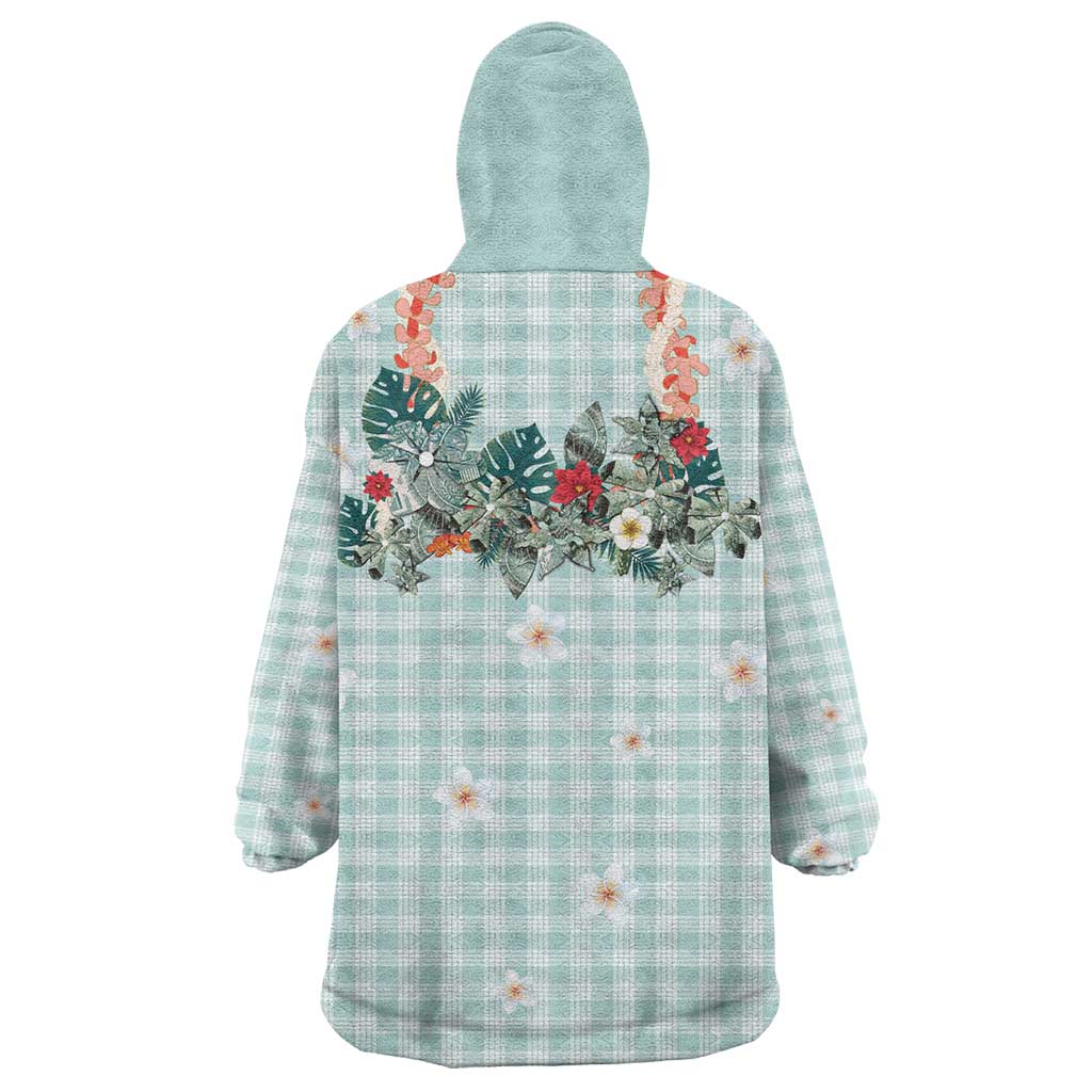 Turquoise Hawaiian Palaka Wearable Blanket Hoodie Kukui Nut Money Lei LT9 - Polynesian Pride