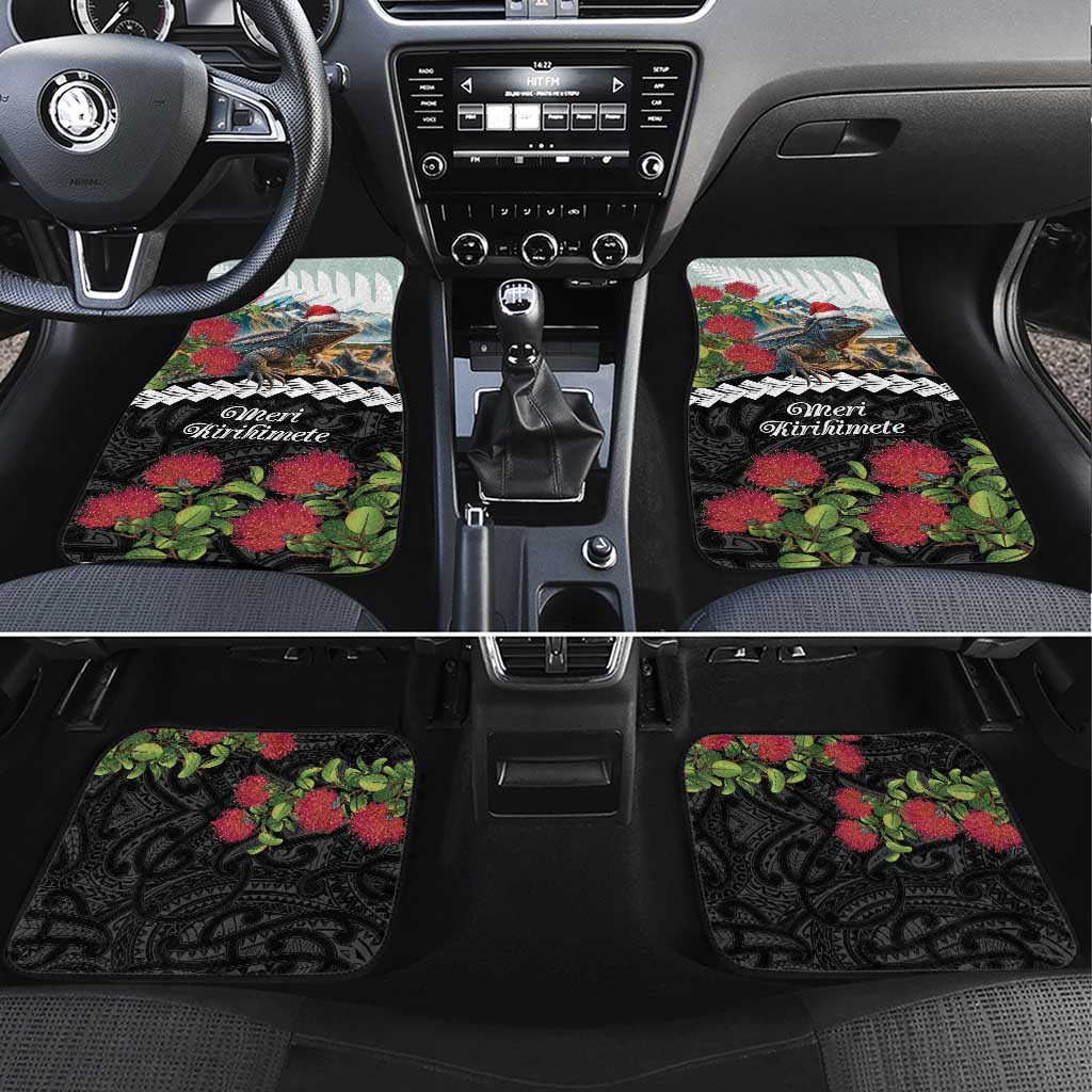Meri Kirihimete Tuatara Car Mats New Zealand Fern with Puhutukawa Flowers LT9 Set 4pcs Green - Polynesian Pride