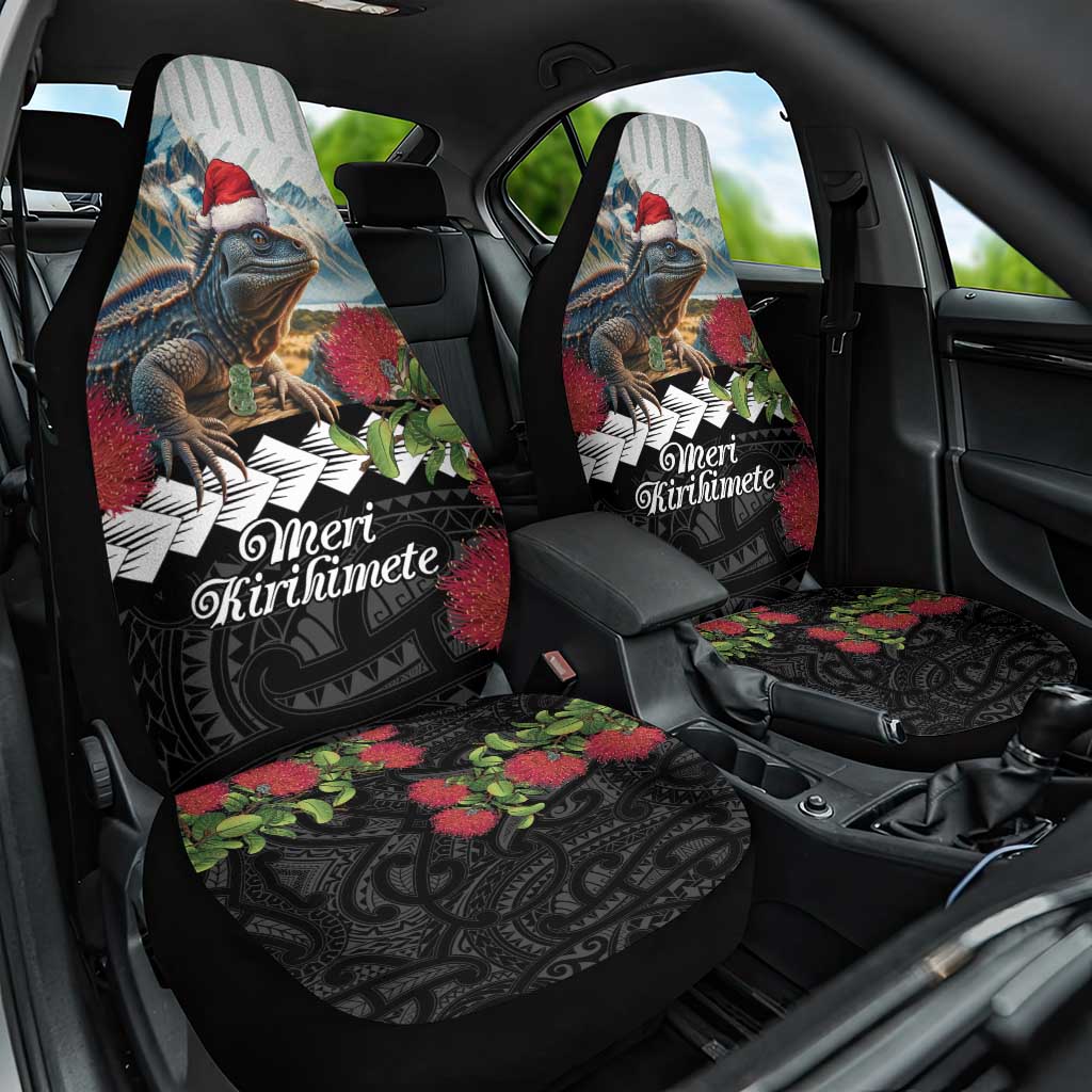 Meri Kirihimete Tuatara Car Seat Cover New Zealand Fern with Puhutukawa Flowers