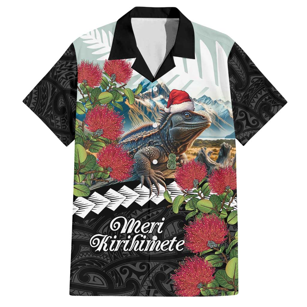 Meri Kirihimete Tuatara Family Matching Off Shoulder Maxi Dress and Hawaiian Shirt New Zealand Fern with Puhutukawa Flowers