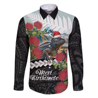 Meri Kirihimete Tuatara Family Matching Off Shoulder Maxi Dress and Hawaiian Shirt New Zealand Fern with Puhutukawa Flowers