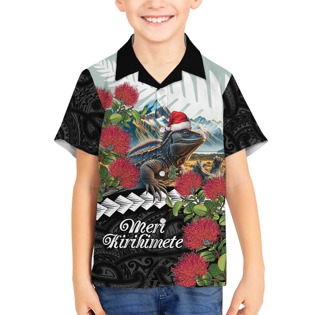 Meri Kirihimete Tuatara Family Matching Off Shoulder Maxi Dress and Hawaiian Shirt New Zealand Fern with Puhutukawa Flowers