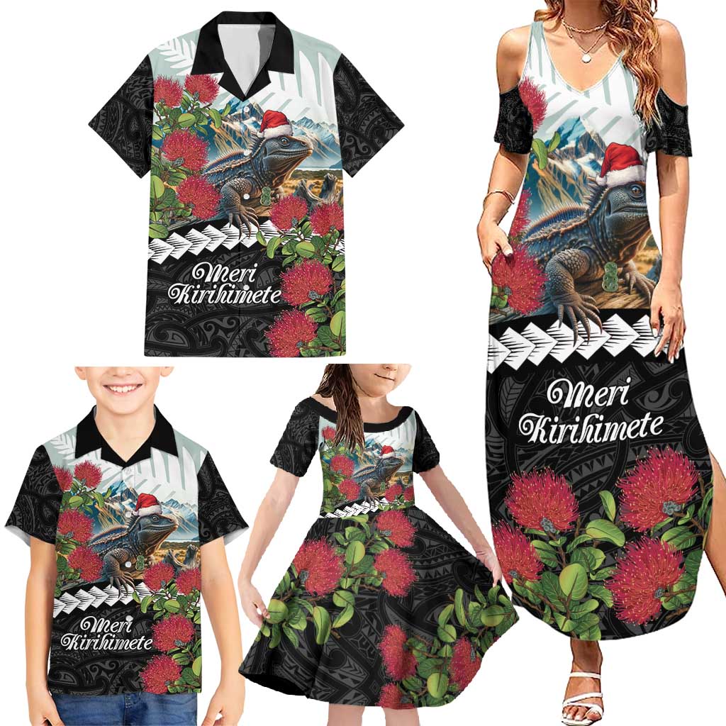 Meri Kirihimete Tuatara Family Matching Summer Maxi Dress and Hawaiian Shirt New Zealand Fern with Puhutukawa Flowers LT9 - Polynesian Pride