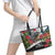 Meri Kirihimete Tuatara Leather Tote Bag New Zealand Fern with Puhutukawa Flowers