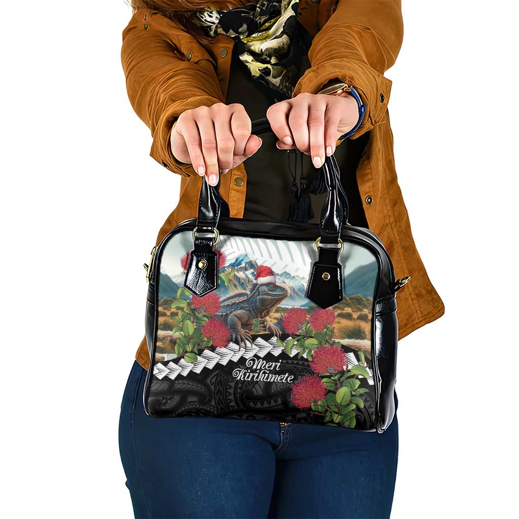 Meri Kirihimete Tuatara Shoulder Handbag New Zealand Fern with Puhutukawa Flowers