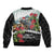 Meri Kirihimete Tuatara Sleeve Zip Bomber Jacket New Zealand Fern with Puhutukawa Flowers