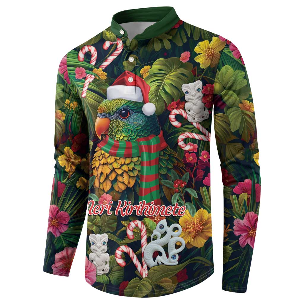 Meri Kirihimete Kakapo Santa Button Sweatshirt Merry Christmas with Tropical Vibe LT9 - Polynesian Pride
