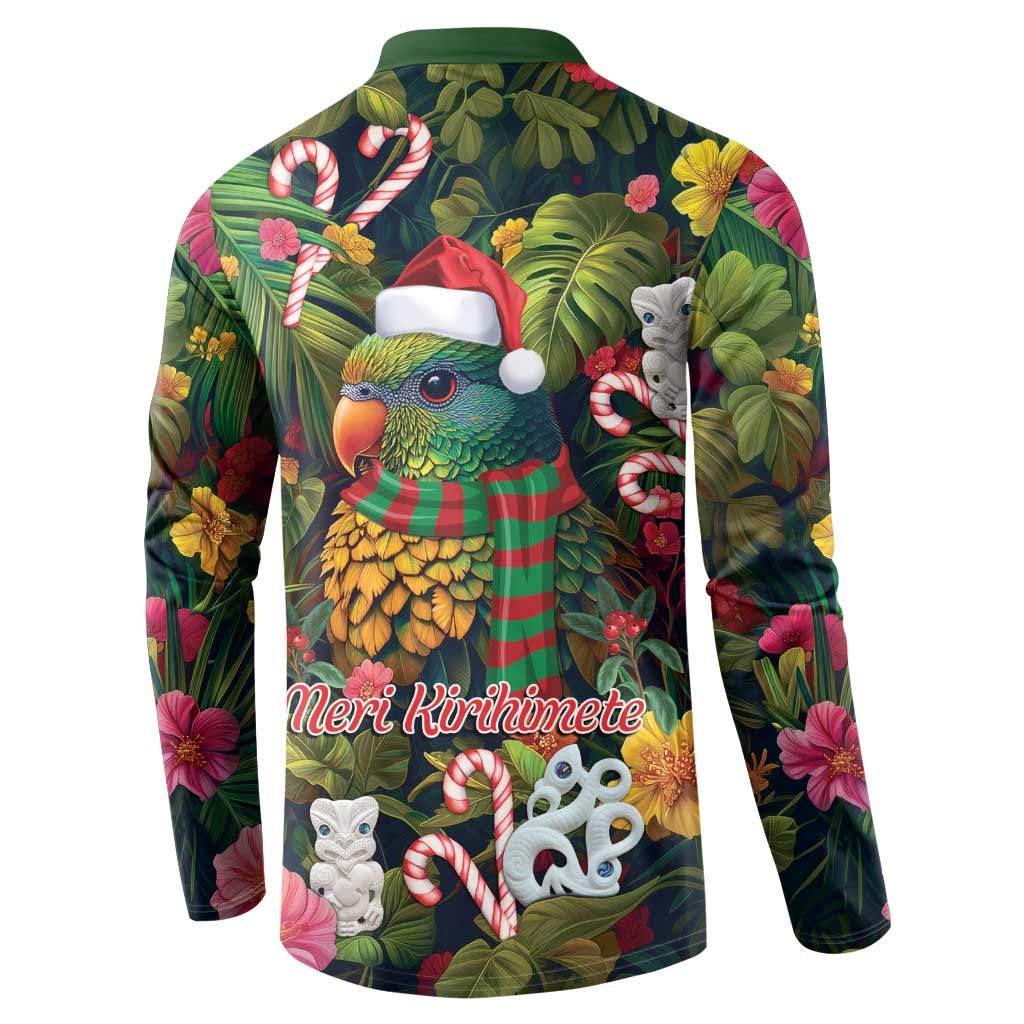 Meri Kirihimete Kakapo Santa Button Sweatshirt Merry Christmas with Tropical Vibe LT9 - Polynesian Pride