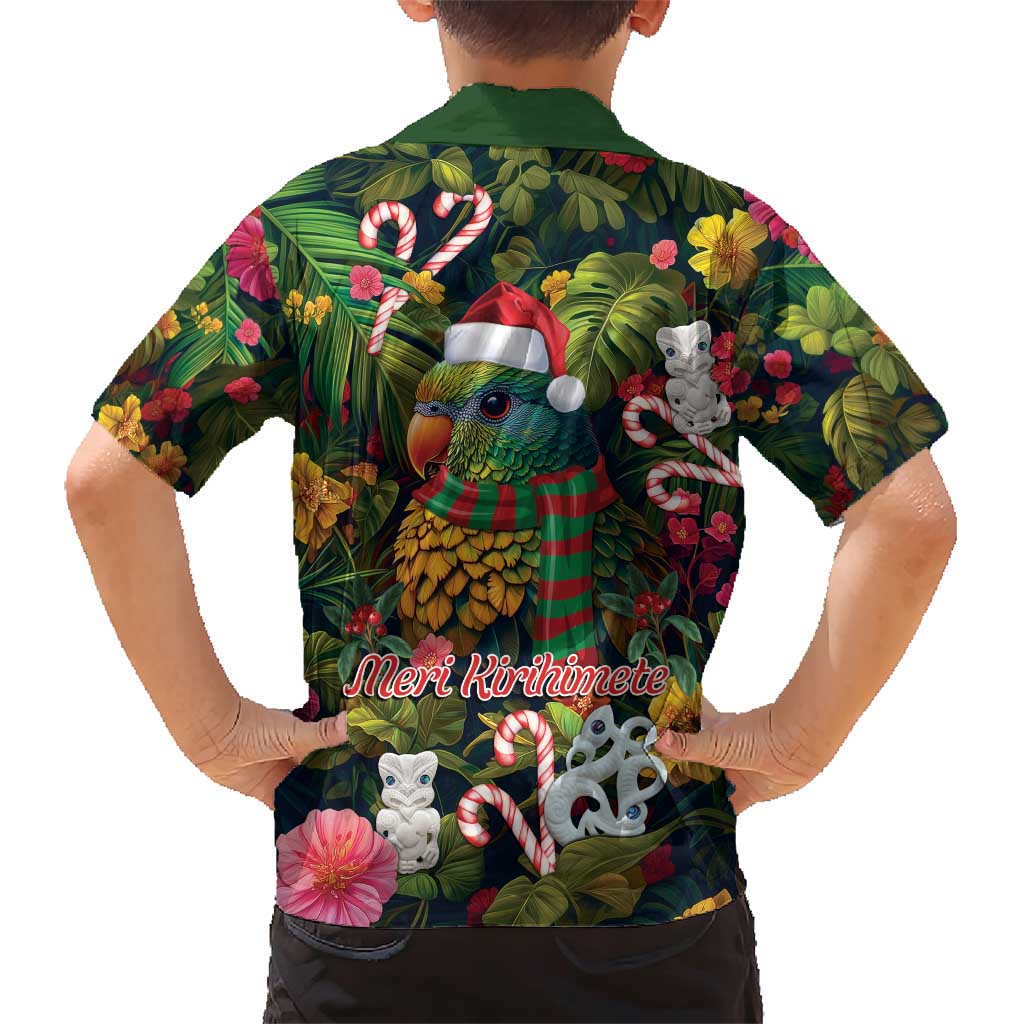 Meri Kirihimete Kakapo Santa Family Matching Short Sleeve Bodycon Dress and Hawaiian Shirt Merry Christmas with Tropical Vibe