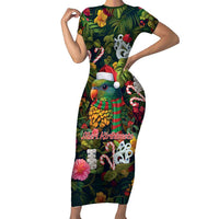 Meri Kirihimete Kakapo Santa Family Matching Short Sleeve Bodycon Dress and Hawaiian Shirt Merry Christmas with Tropical Vibe