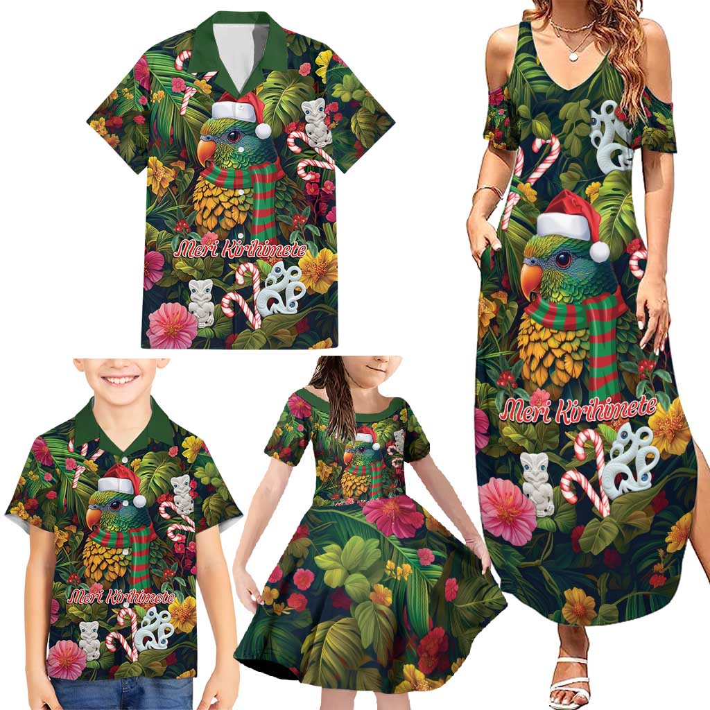 Meri Kirihimete Kakapo Santa Family Matching Summer Maxi Dress and Hawaiian Shirt Merry Christmas with Tropical Vibe