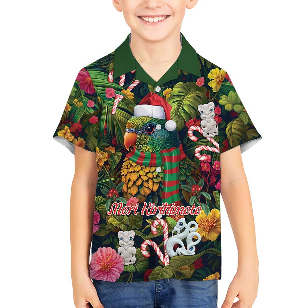 Meri Kirihimete Kakapo Santa Kid Hawaiian Shirt Merry Christmas with Tropical Vibe