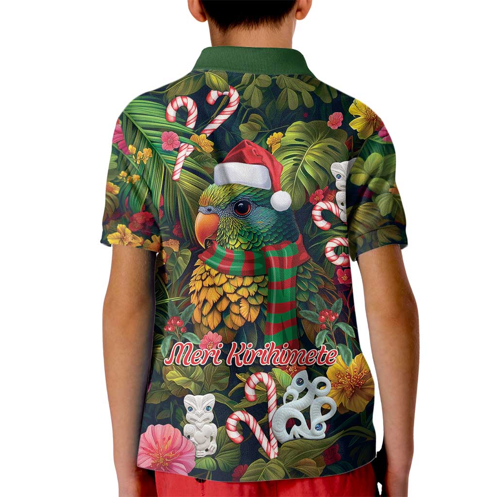 Meri Kirihimete Kakapo Santa Kid Polo Shirt Merry Christmas with Tropical Vibe