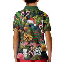 Meri Kirihimete Kakapo Santa Kid Polo Shirt Merry Christmas with Tropical Vibe