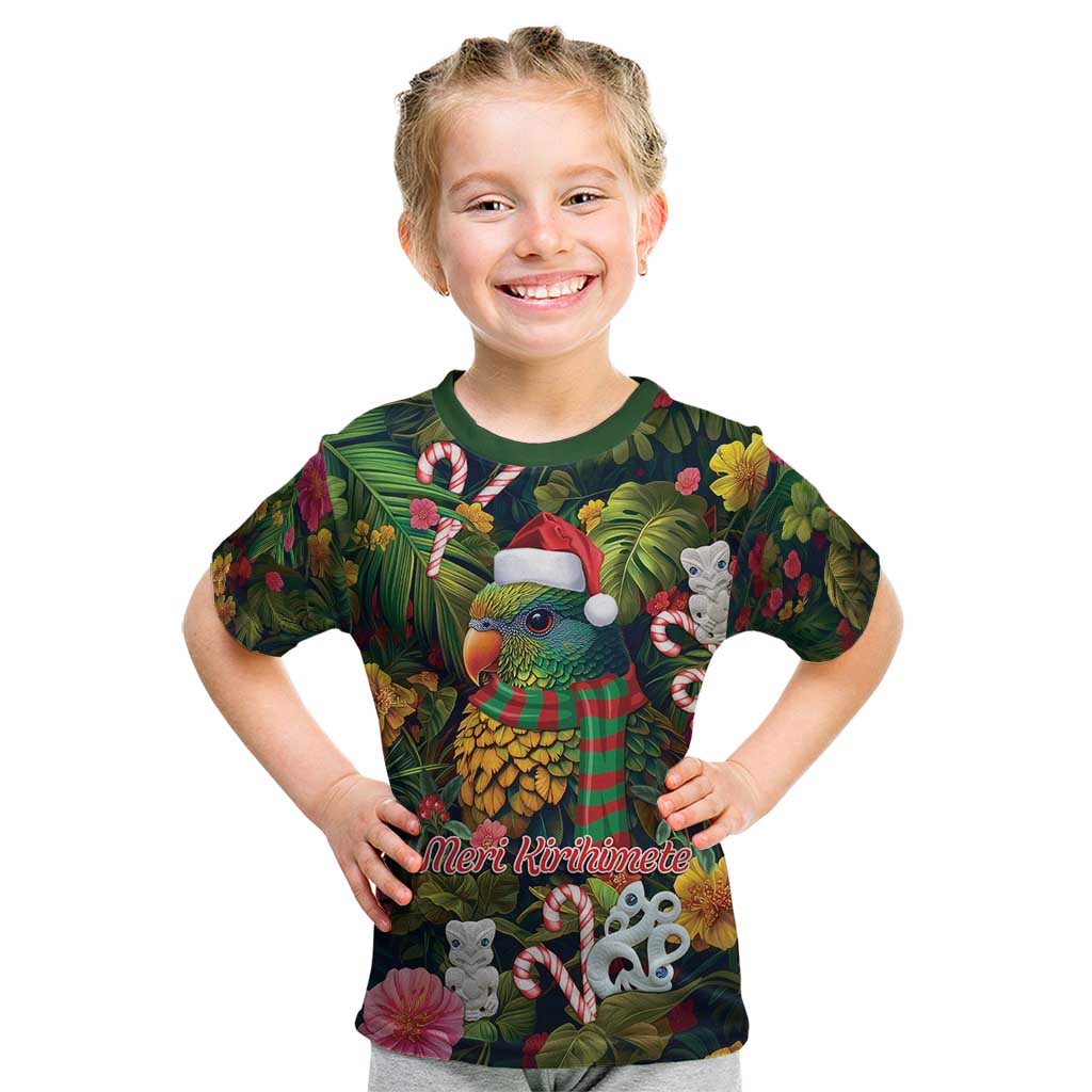 Meri Kirihimete Kakapo Santa Kid T Shirt Merry Christmas with Tropical Vibe