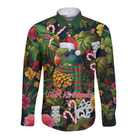 Meri Kirihimete Kakapo Santa Long Sleeve Button Shirt Merry Christmas with Tropical Vibe