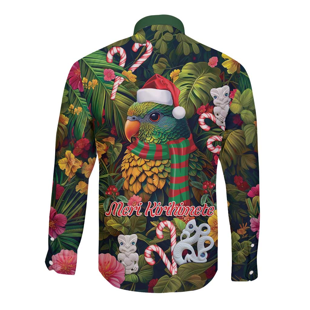 Meri Kirihimete Kakapo Santa Long Sleeve Button Shirt Merry Christmas with Tropical Vibe