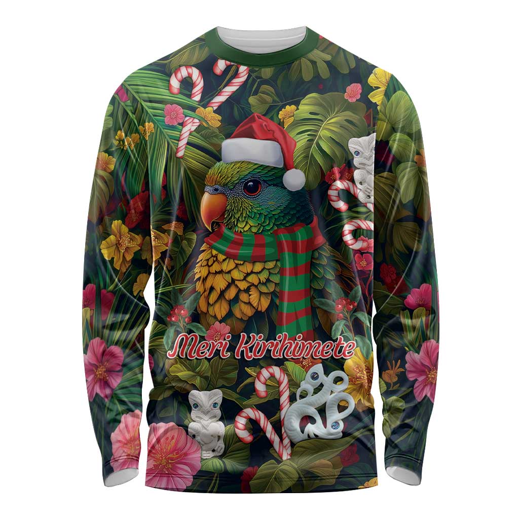 Meri Kirihimete Kakapo Santa Long Sleeve Shirt Merry Christmas with Tropical Vibe