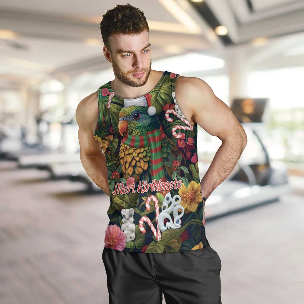 Meri Kirihimete Kakapo Santa Men Tank Top Merry Christmas with Tropical Vibe LT9 Green - Polynesian Pride