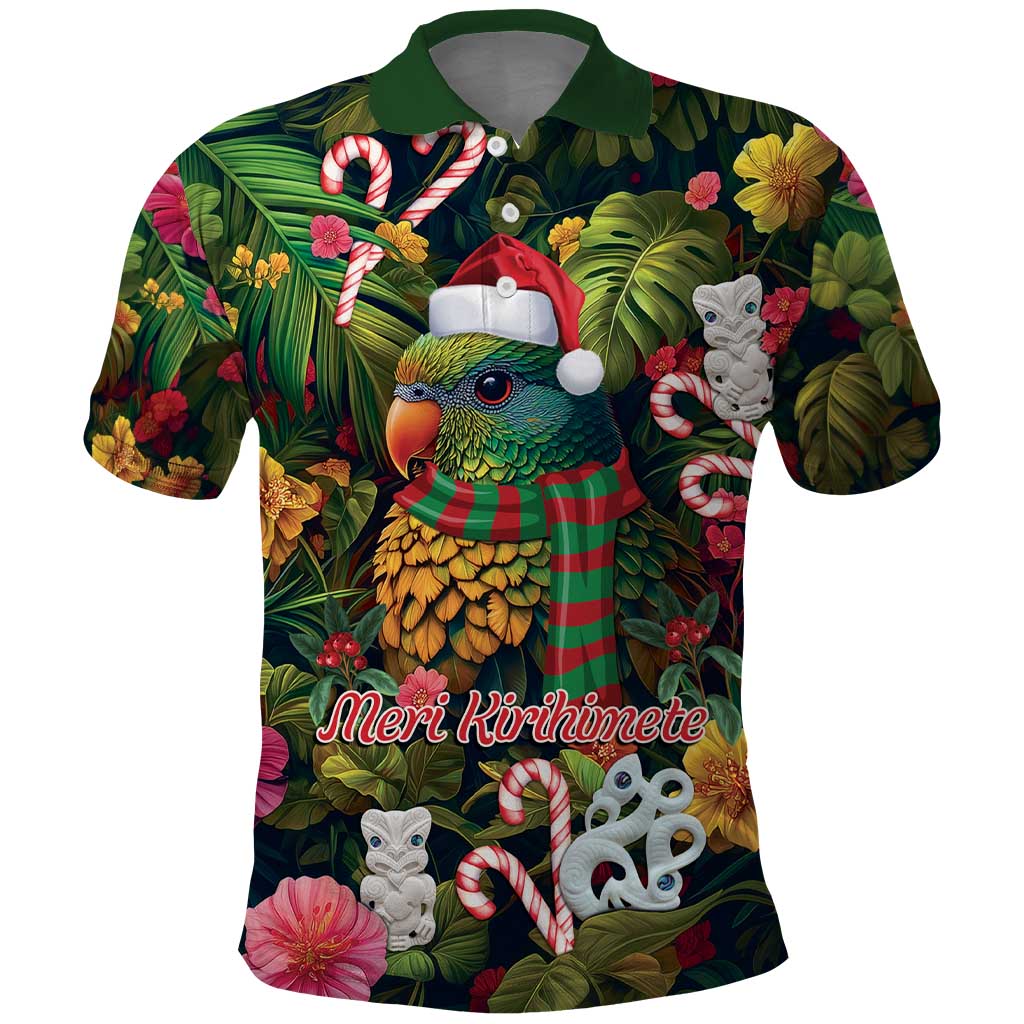 Meri Kirihimete Kakapo Santa Polo Shirt Merry Christmas with Tropical Vibe