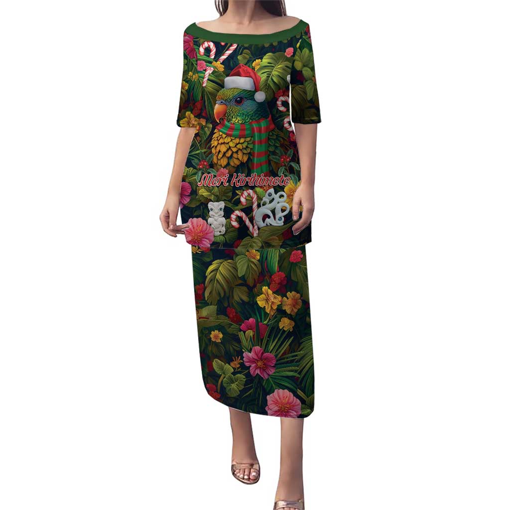 Meri Kirihimete Kakapo Santa Puletasi Merry Christmas with Tropical Vibe LT9 Long Dress Green - Polynesian Pride