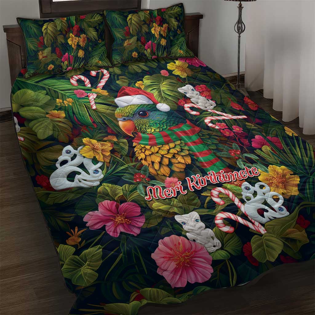 Meri Kirihimete Kakapo Santa Quilt Bed Set Merry Christmas with Tropical Vibe LT9 Green - Polynesian Pride
