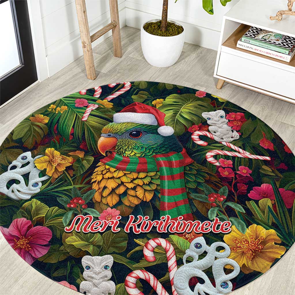 Meri Kirihimete Kakapo Santa Round Carpet Merry Christmas with Tropical Vibe