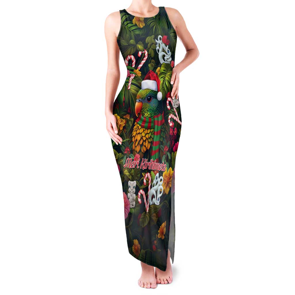 Meri Kirihimete Kakapo Santa Tank Maxi Dress Merry Christmas with Tropical Vibe LT9 Women Green - Polynesian Pride