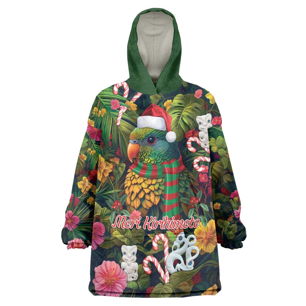 Meri Kirihimete Kakapo Santa Wearable Blanket Hoodie Merry Christmas with Tropical Vibe LT9 One Size Green - Polynesian Pride
