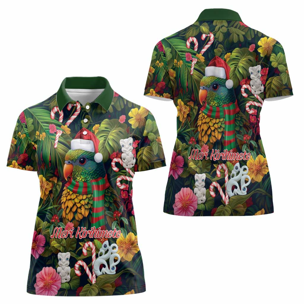 Meri Kirihimete Kakapo Santa Women Polo Shirt Merry Christmas with Tropical Vibe