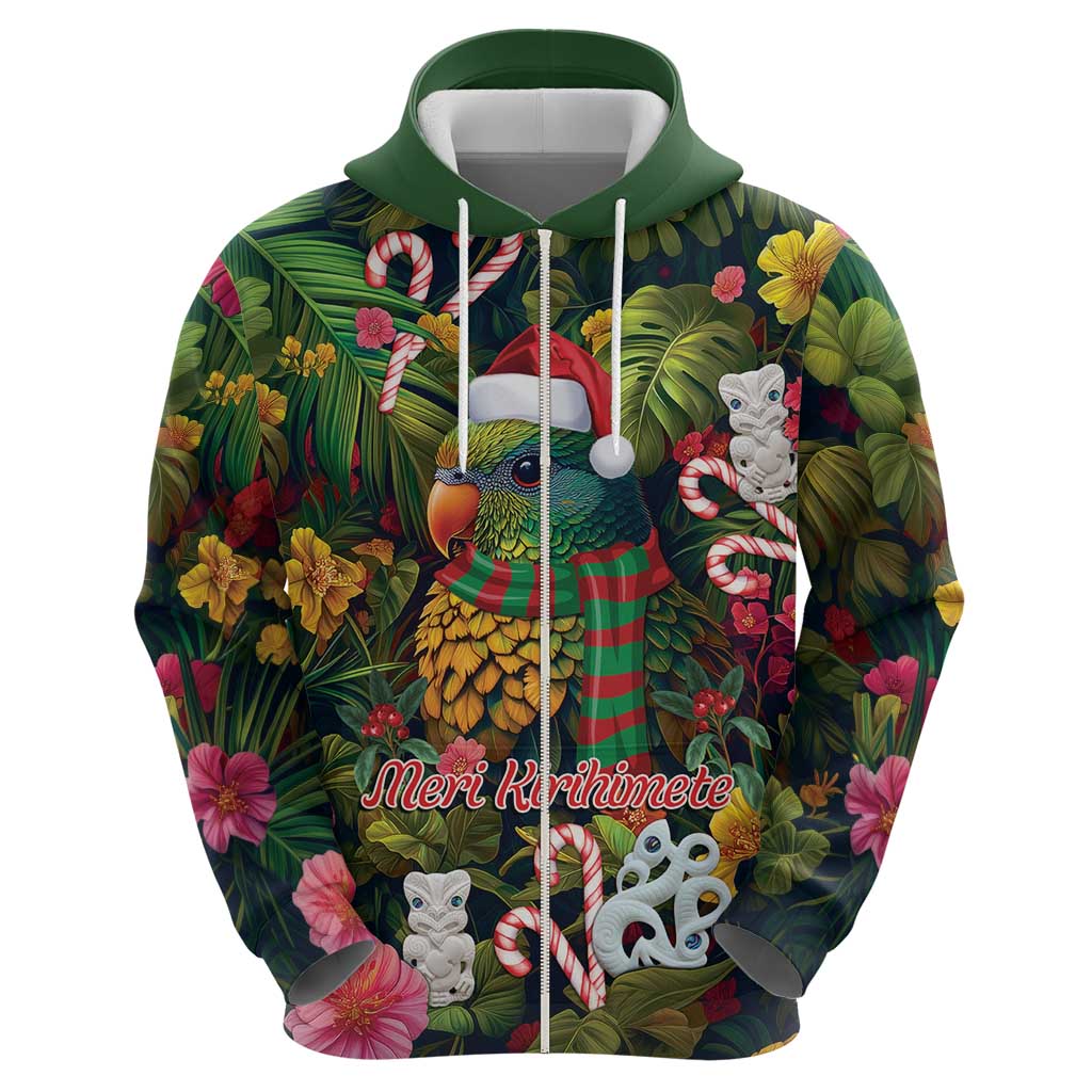 Meri Kirihimete Kakapo Santa Zip Hoodie Merry Christmas with Tropical Vibe