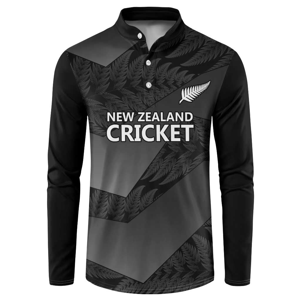 New Zealand Cricket Custom Button Sweatshirt Potae Pango Black Fern Pattern LT9 Black - Polynesian Pride